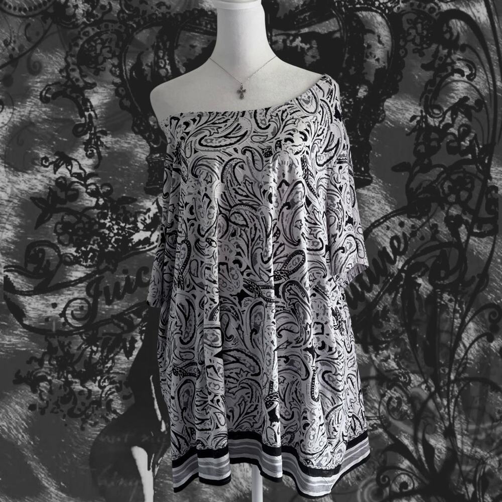 white grey and black intricate floral scroll paisley fairy boho whimsical top
